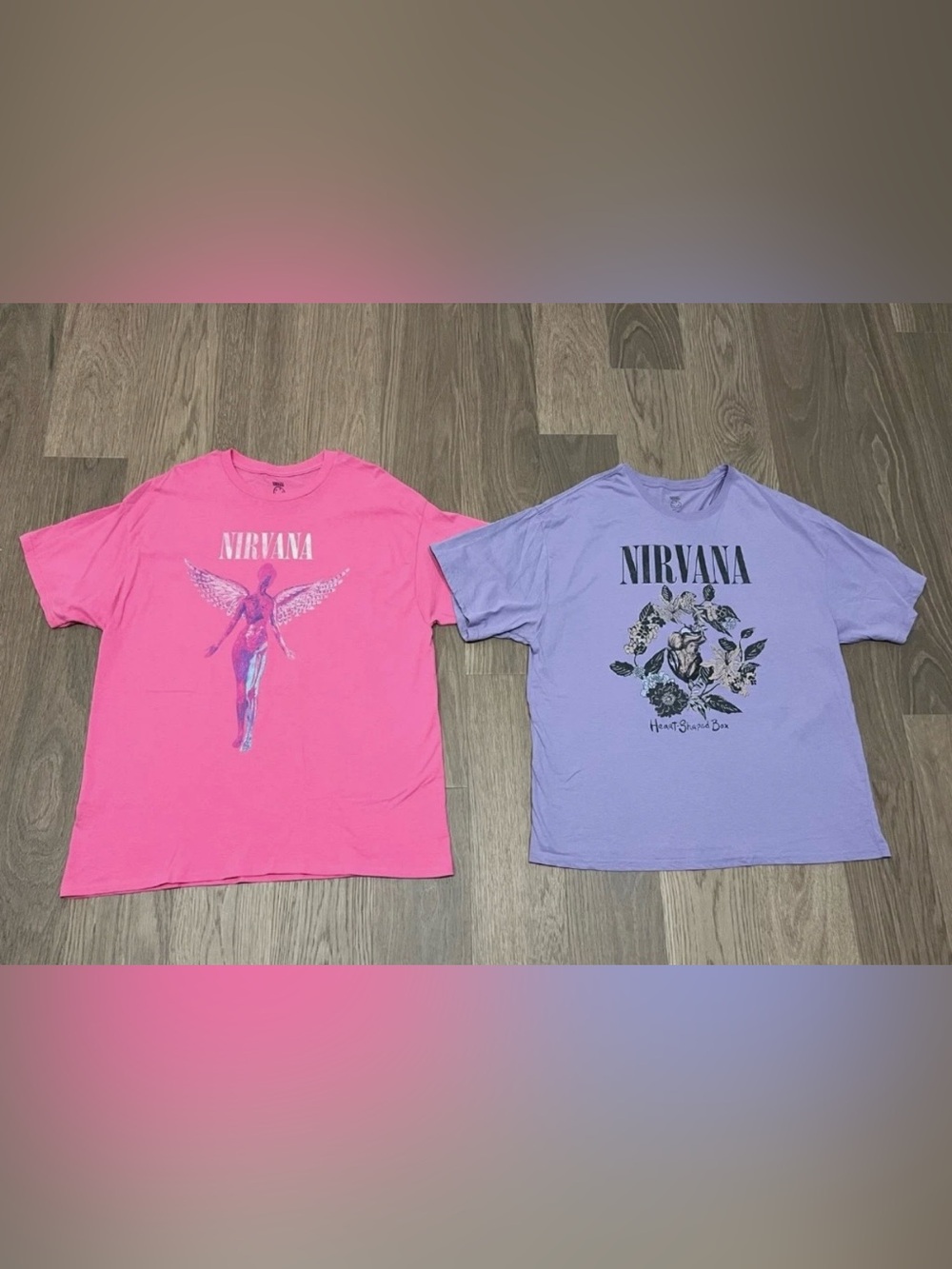 XL 2XL XXL Mens NIRVANA Pink Purple Graphic Tee Shirt Top Band Grunge Lot of 2
